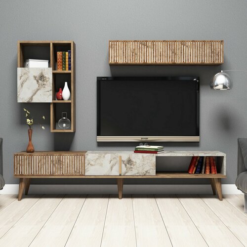 Televízna stena Milan Walnut and White Marble