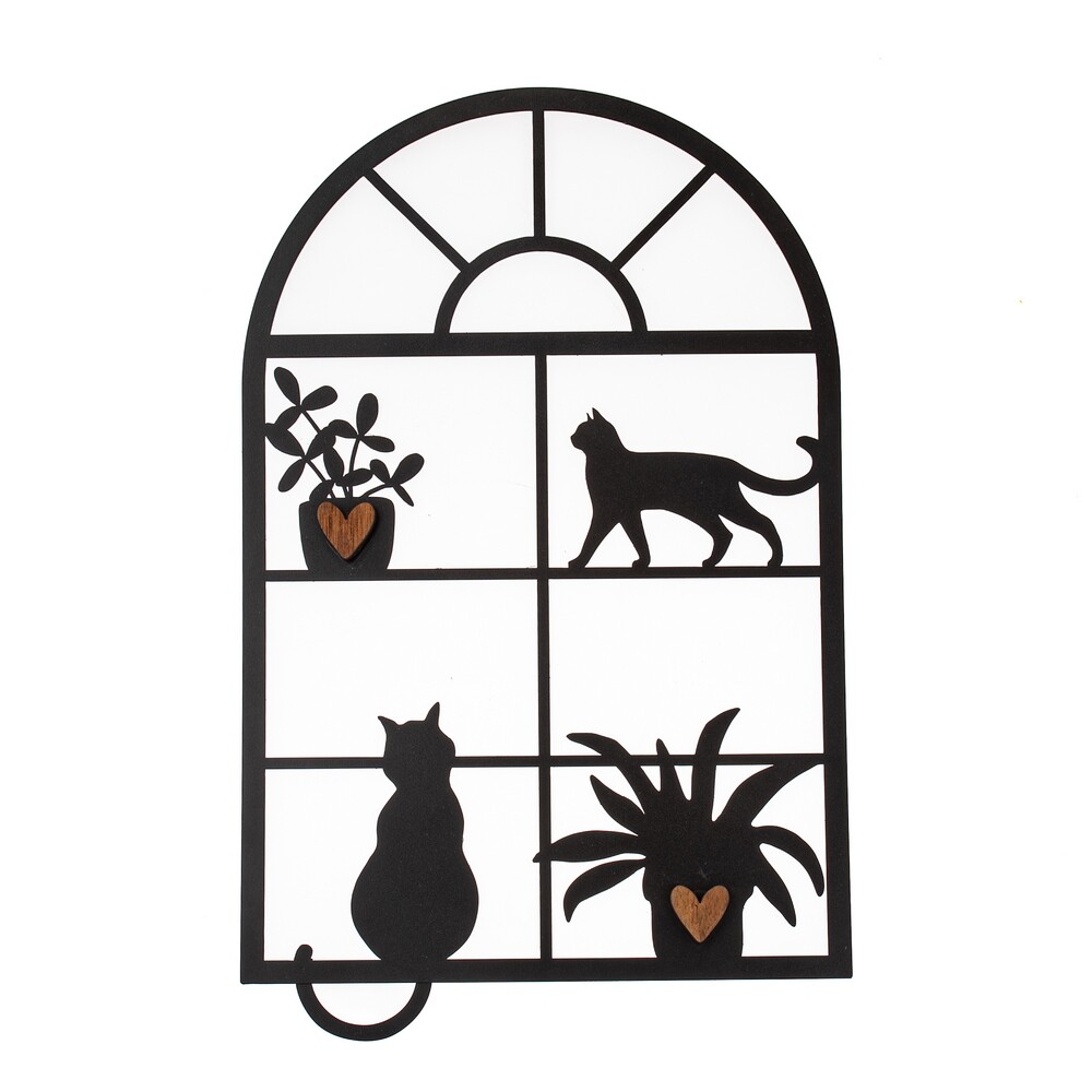 Metalowa dekoracja okienna z kotami, 30 x 48 cm