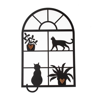 Decorațiune metalică pentru fereastră cu pisici, 30 x 48 cm