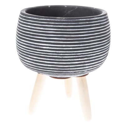 Бетонне кашпо Torino, дерев’яні ніжки, 13,5 x 15,5 см