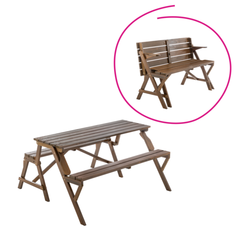 Gartentisch/Bank, 2 in 1, braun, ZAGIR