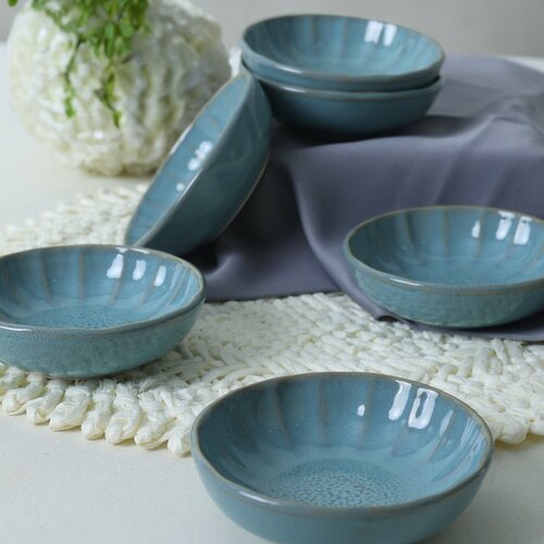 6 darab Laguna 12 cm-es kőagyag tál, türkiz