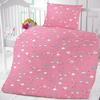 Dziecięca pościel bawełniana do łóżeczka Chmurki różowy, 90 x 135 cm, 45 x 60 cm