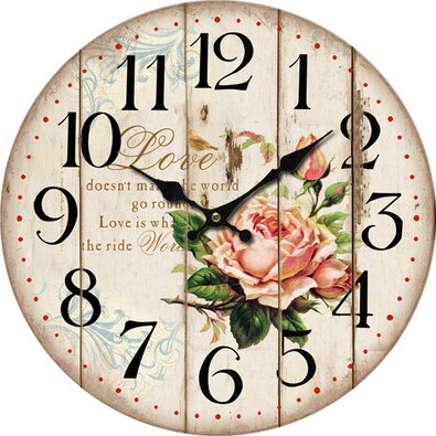 Wanduhr aus Holz Flower of love, D. 34 cmbeige,