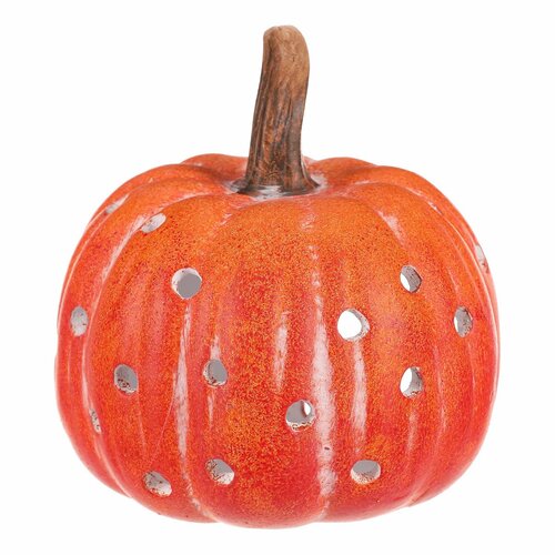 Svečnik Buča z odprtinami oranžna, keramika, pr.14 cm