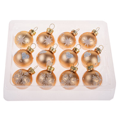 Set de ornamente din sticlă Glimmer Collection, auriu, 12 bucăți, diametru 3 cm