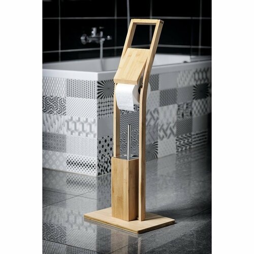 AQUALINE BI026 Bambus stojan s držákem na toaletnípapír a WC štětku, hranatý