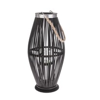 Felinar din bambus Delgada, cu sticlă, negru, 49 x 24 cm