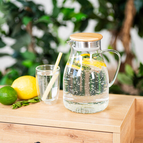 4Home Sklenený džbán s viečkom Bamboo Hot&Cool, 1,7 l