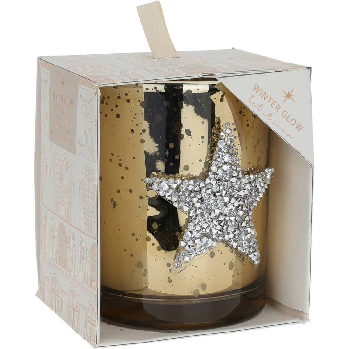 Lumânare decorativă Star, de Crăciun, 8 x 10 cm, auriu