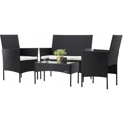 Set de grădină din rattan Aldotrade GardenLine,negru + brațe crem