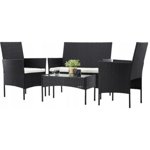 Aldotrade Rattanowy zestaw ogrodowy GardenLine, czarny + kremowe siedziska
