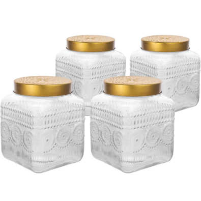 Altom Set of glass jars with golden lids Daisy 1.8l, 4 pcs