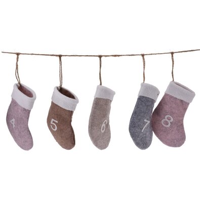 Adventní kalendář girlanda Vánoční ponožky, 220 cm, růžová