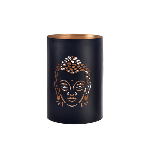 InDecor Kovový svícen Buddha črna, 12 x 12 x 18 cm