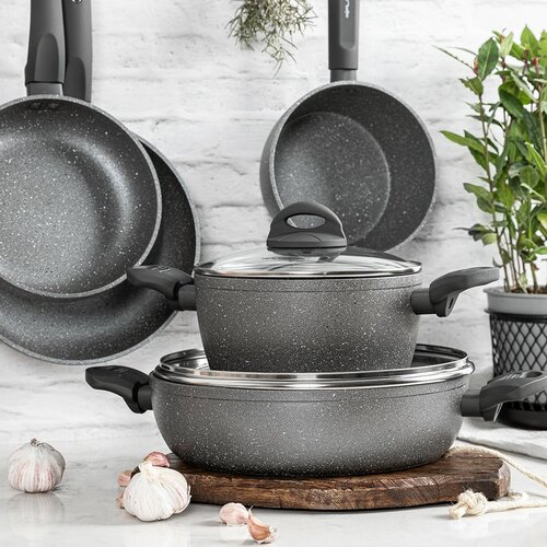 Florina Steintopf mit Deckel für Induktion und Gas, Lava Stone MG, 16 cm, 1,2 l