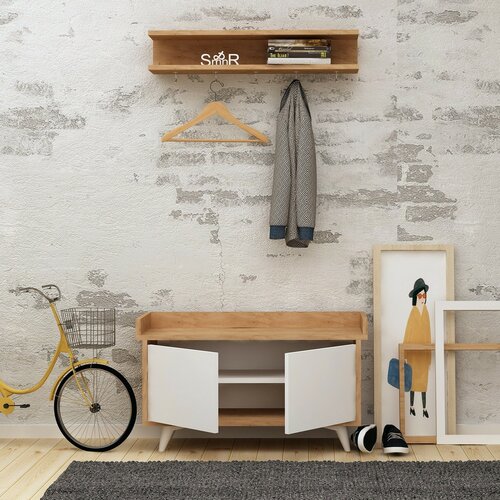 Cuier de perete cu raft pentru pantofi Arasso Oakand White
