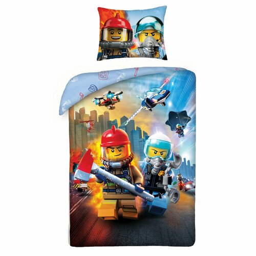 Lenjerie din bumbac, pentru copii Lego Intervenție, 140 x 200 cm, 70 x 90 cm