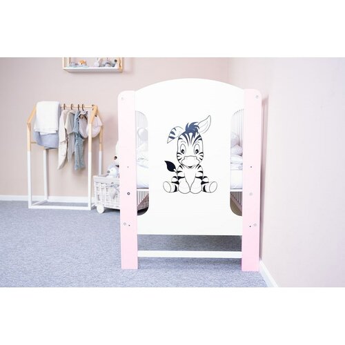 Nowe łóżeczko dziecięce Elsa Zebra, biało-różowe