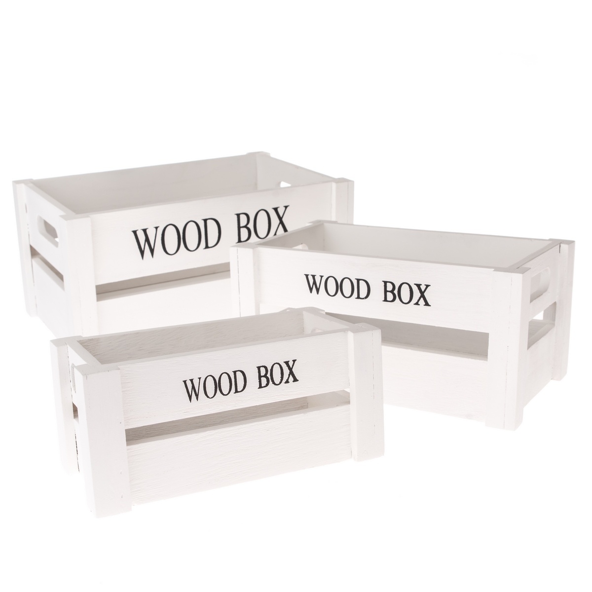 Set lădițe din lemn Wood Box, 3 buc., alb alb Decoratiuni