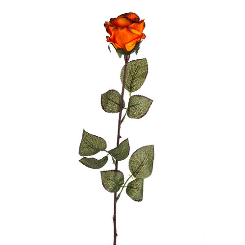 Umělá květina Růže velkokvětá 72 cm, tm. oranžová