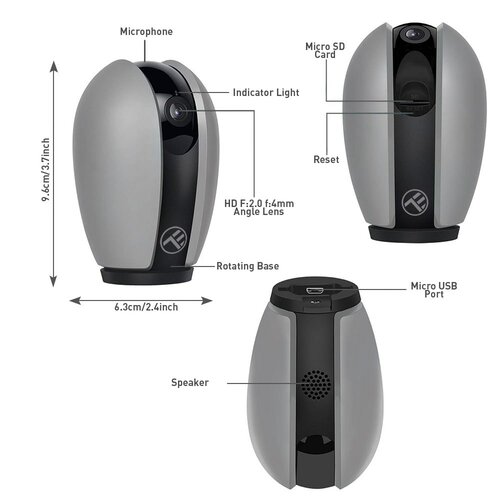 Cameră de interior Tellur Wifi Smart FullHDPan and Tilt, gri