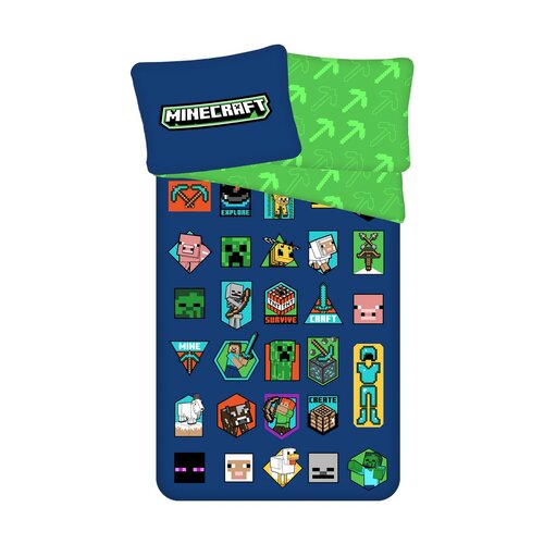 Lenjerie de pat din bumbac Minecraft Badges, 140 x 200 cm, 70 x 90 cm