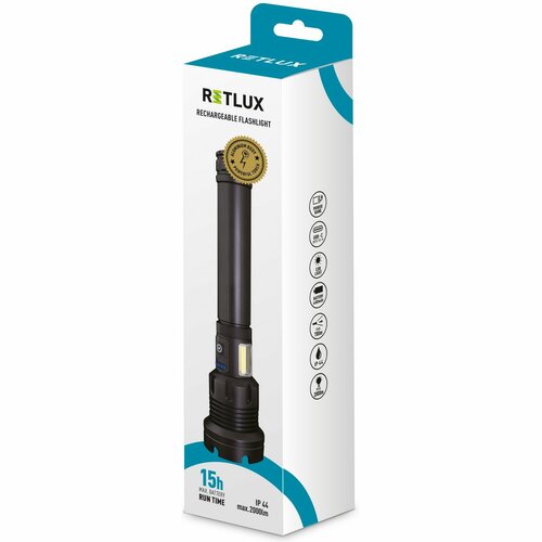 Retlux RLP 401 Taktyczna ręczna latarka ładowalna LED, zasięg 800 m, 15 godzin