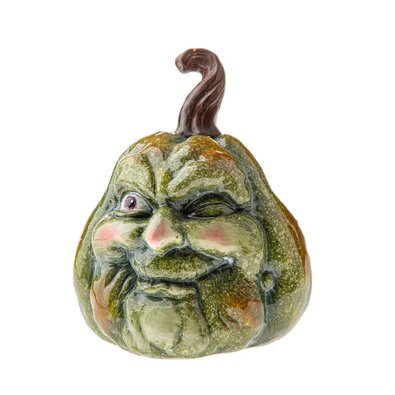 Dekoracja jesienna Dynia z twarzą, 13 x 16 cm, zielony, ceramika