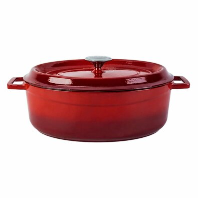 LAVA Metal Gusseisen ovaler Topf Rot, 7 l, Durchmesser 31 cm