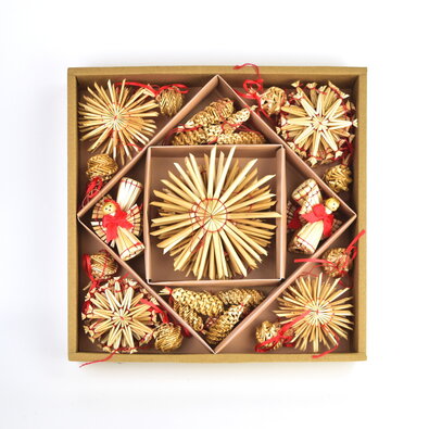 Set of Christmas straw decorations, natural, 56pcs