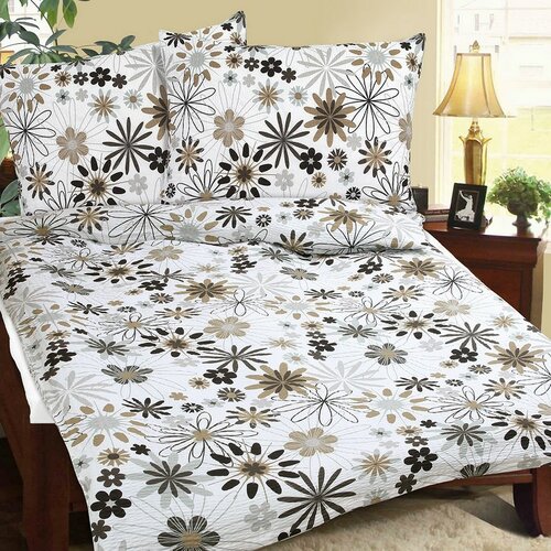 Lenjerie pat 1 pers. Floral bej, din bumbac, 140 x 200 cm, 70 x 90 cm