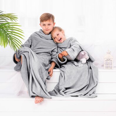Decoking odeja z rokavi Lazy Kids jeklena, 90 x105 cm
