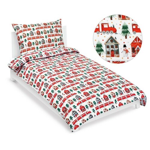 Bellatex Świąteczna pościel bawełniana Pociąg, 140 x 200 cm, 70 x 90 cm