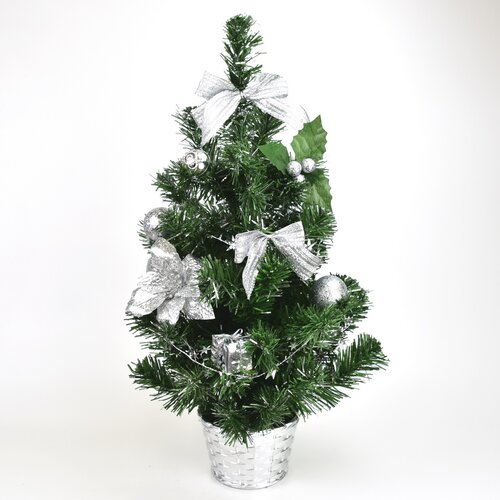Feldíszített karácsonyfa, 50 cm, ezüst