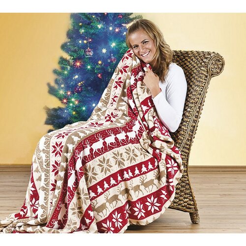 Vánoční deka se sobíky, 4Home, 150 x 200 cm, bílá + červená, 150 x 200 cm