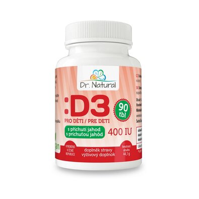 Dr.Natural Vitamín D3 pro děti 400 mg, 90 tbl., Jahoda