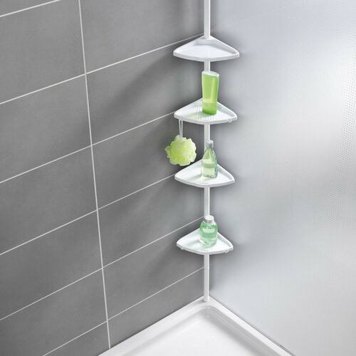 Wenko Teleskopická rohová polica do sprchy Compact 145–275 cm, biela