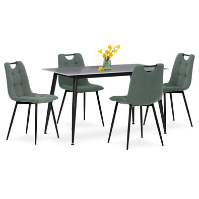 Set de masă cu farfurie ceramică și 4 scaune,verde