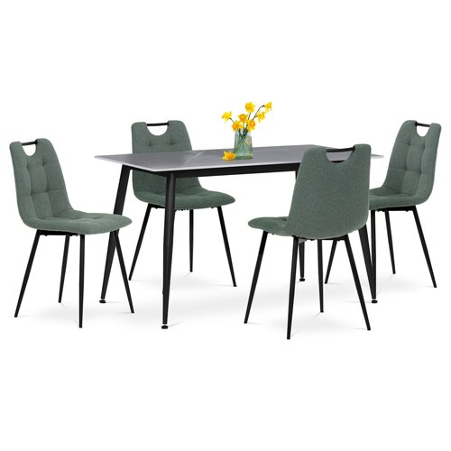 Jedálenský set s keramickou doskou a 4 stoličkami,zelená