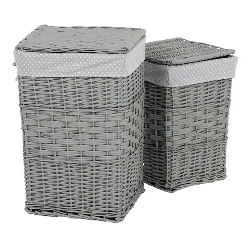 Wäschekorb-Set aus Weide Grauer Punkt,2 Stück, 2 Größen, 40 x 60 x 40 cm