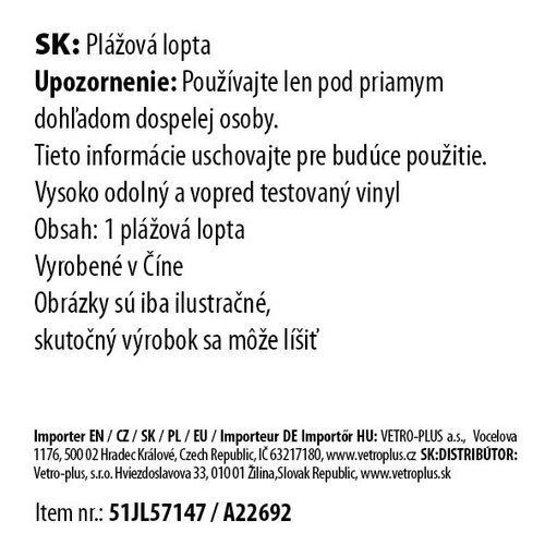 Vetro-Plus Plážová lopta zlatá, pr. 50 cm