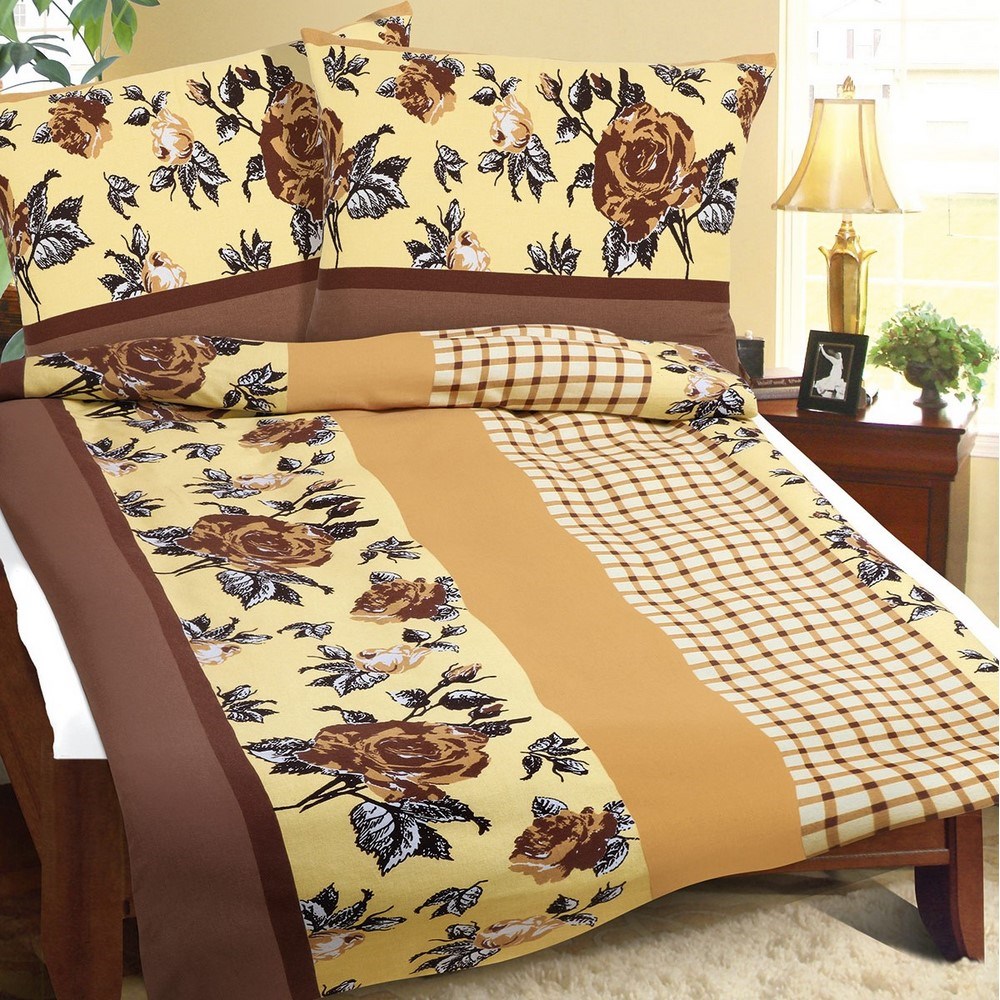 Bellatex Povlečení flanel Hnědá růže, 240 x 220 cm, 2 ks 70 x 90 cm