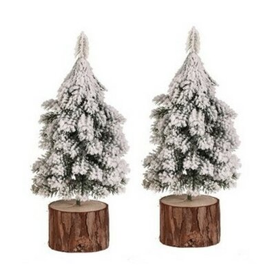 Božična dekoracija Drevo na hlodu, 19 cm,zasneženo, SET 2 kosov