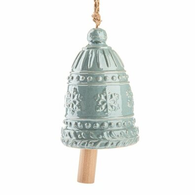 Duży dzwonek ceramiczny z płatkami śniegu 16 cm, niebieski perłowy