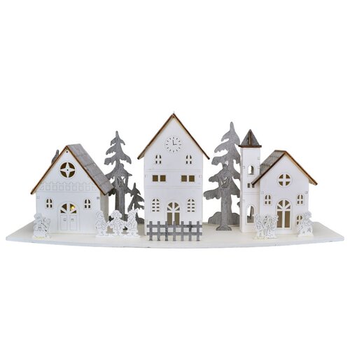 Decorațiune LED din lemn Trei case , 44 x 15,8x 13,5 cm