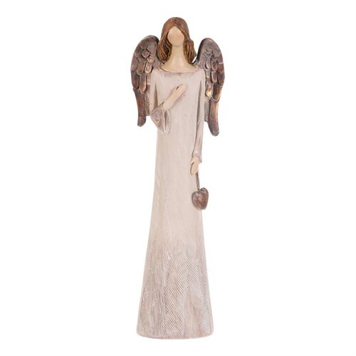 Polyresinový Anděl se srdcem 20 cm, béžovo-měděná