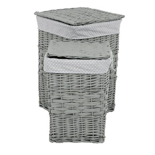 Wäschekorb-Set aus Weide Grauer Punkt,2 Stück, 2 Größen, 40 x 60 x 40 cm