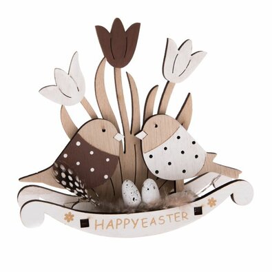 Frühlingsdekoration aus Holz mit Vögeln Happy  Easter 15 x 14 x 4,5 cm