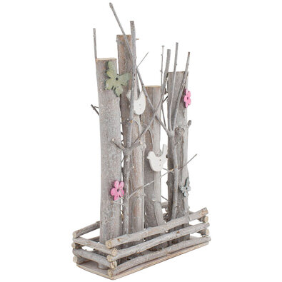 Decorațiune din lemn cu ornamente de primăvară, 20 x 32 cm